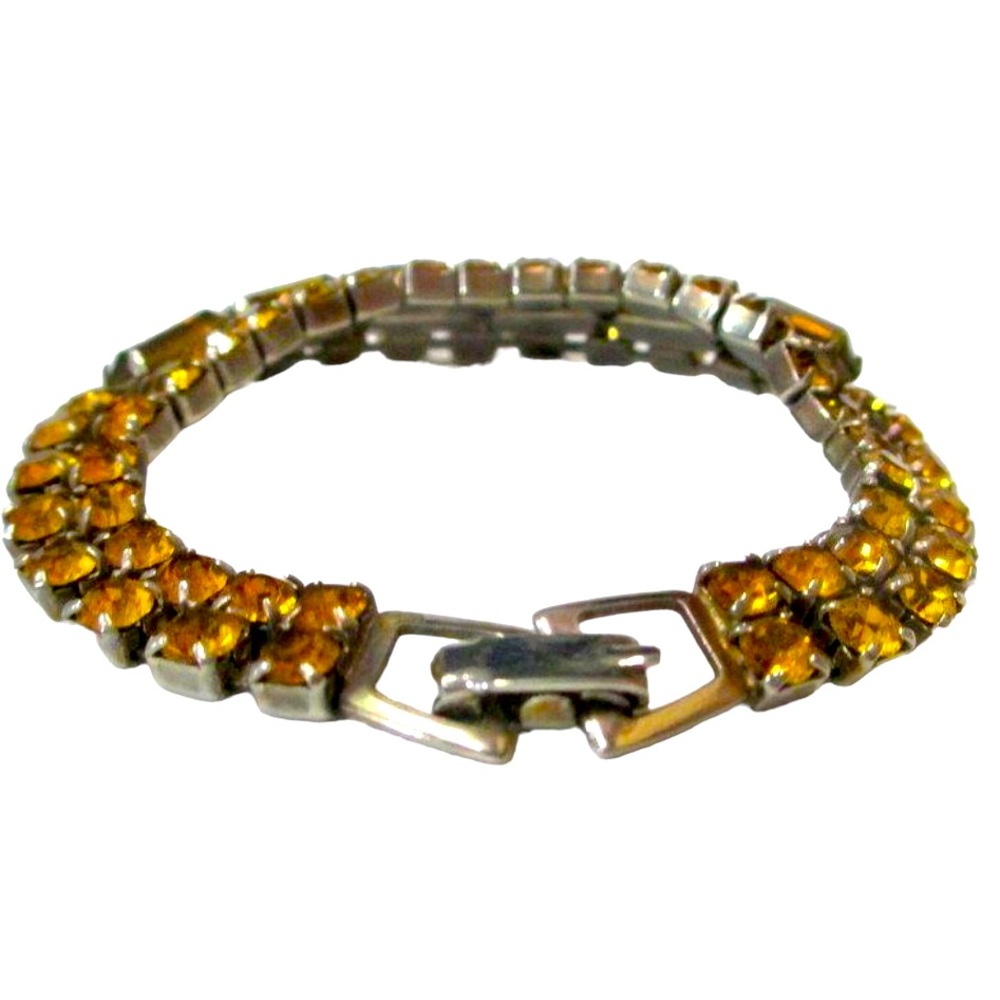 Eye-Catching Vintage Split Row Amber Colored Rhin… - image 3